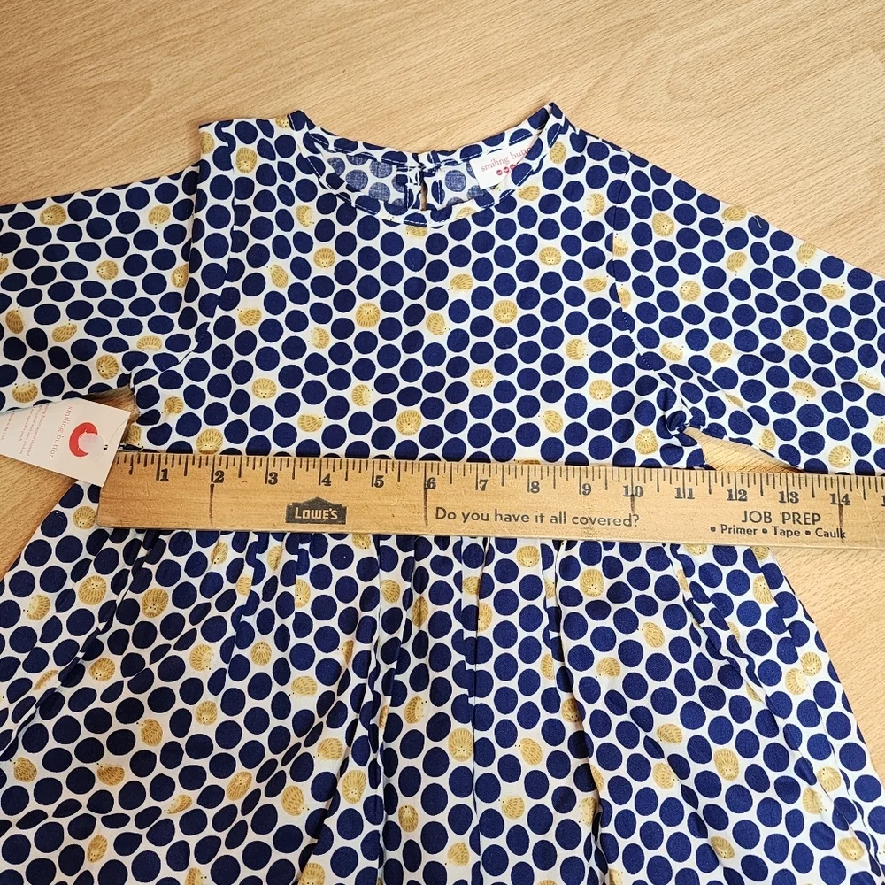 NWT Smiling Button Hedgehog Navy Polka Dot Cotton Dress Pockets‎ Size 5